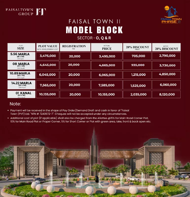faisal town phase 2 model Block payment plan