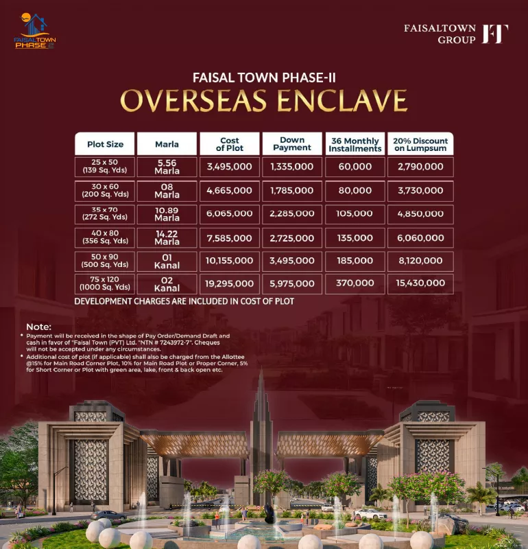 faisal town phase 2 overseas enclave payment plan